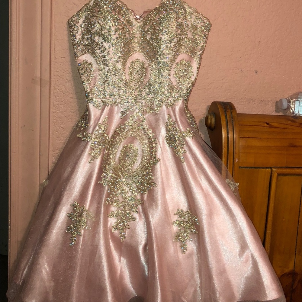 A rose gold mini dress